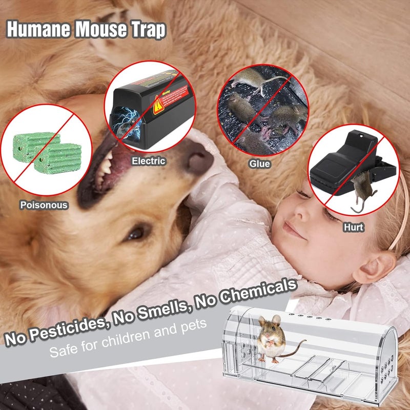 Wanqueen 4 Pcs Humane Mouse Traps Indoor for Home, Live Mouse Trap, Reusable Mice Trap Catcher for House & Outdoors - Image 3